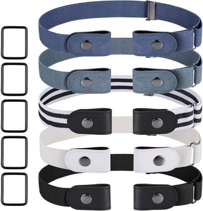 Riemen zonder gesp, elastische gesprijze riem, stretch, verstelbaar, voor heren en dames, zwart, lichtblauw, diepblauw, wit