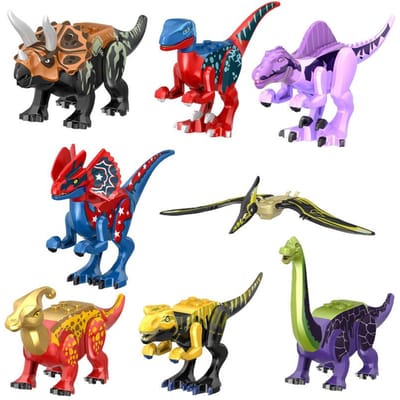 Doe-het-zelf Bouwsteen Dinosaurus Set Spinosaurus Paraceratops Tyrannosaurus Rex Brachiosaurus Triceratops Gekamde Draak red