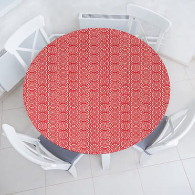 ABAKUHAUS Oosters elastisch rond tafelkleed, Boheemse Mandala İnspire, Allround elastisch tafelkleed, 100 cm - 110 cm, rood wit