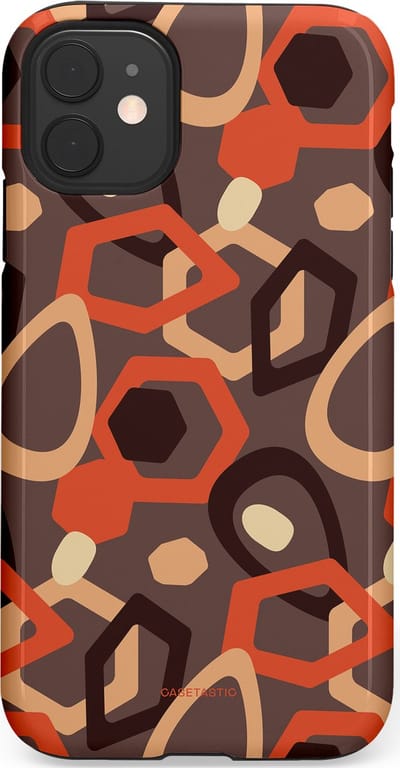 Casetastic hoesje geschikt voor Apple iPhone 11 - Dubbellaagse bescherming - Abstracte Retro Vormen - Fashion Case - Donkergrijs Terracotta Taupe