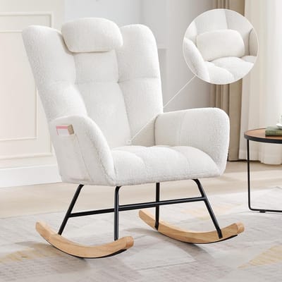 Schommelstoel - Relaxstoel babykamer - Fauteuil - Voedingsstoel - Roomwit - Crèmekleurig