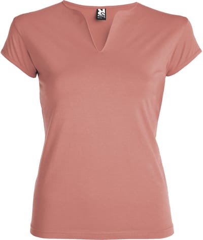 Klei Oranje Dames afgeronde V-hals getailleerd t-shirt model Belice maat M