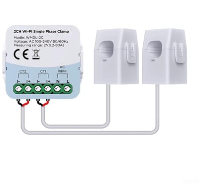 WiFi Energie Meter - Stroomverbruik Monitor - Energie Beheer - Twee Kanalen Bidirectioneel - 14 x 8 x 4 cm