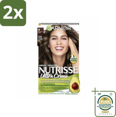 Garnier - Nutrisse Ultra Crème 4 - Haarkleuring - Middenbruin - Intens Voedend - Permanente Kleur - Voordeelverpakking - 2 stuks - Grijsdekking - Voedende haarkleuring