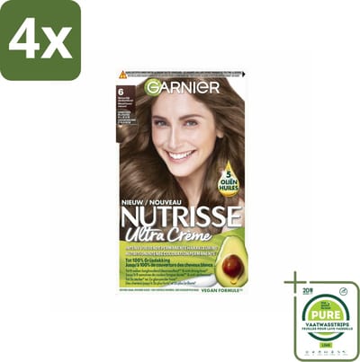 Garnier - Nutrisse Ultra Crème 6 - Haarkleuring - Natuurlijk Donkerblond - Intens Voedend - Permanente Kleur - Voordeelverpakking - 4 stuks - Haarverf - Permanente haarkleur