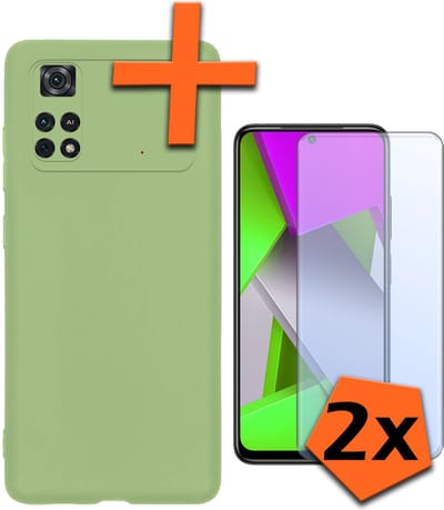 Hoes - Met 2x Screenprotector - Geschikt voor Xiaomi Poco X4 Pro 5G - Sterk & Shockproof - Back Cover - Siliconen Case - Telefoon Hoes - Groen