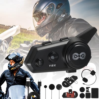 Y8X Motor Intercom Mesh-systeem – 8 Rijders, 1500 m Bereik, Cross-brand Compatibel, Bluetooth 5.1/5.4 – 25 uur Muziek, 15 uur Intercom, IPX6 Waterdicht – Met 2 Microfoons (Helm-headset)