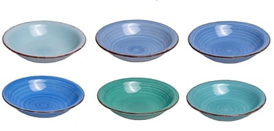 Cookinglife Diepe Borden / Pastaborden Delice Blauw ø 21 cm – Set van 6 – Perfect voor Pasta, Salades en Soep – Aardewerk met Blauwe Glazuurlaag – Diepe Vorm met Opstaande Rand – Vaatwasser- en Magnetronbestendig – Elegant en Functioneel
