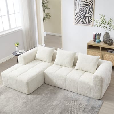 Wishdor - Modulaire Hoekbank - L-Vorm Met Chaise Longue En Zijvakken - Modern Ontwerp Voor Woonkamer - Chenille - Beige - 250 X 158 X 60 Cm