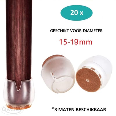 Qwality® Stoelpootdoppen - 20x - Stoeldoppen – Vloerglijders – Vilt - Stoelpoot beschermers – 15 -19mm