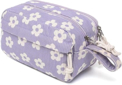 SnelShoppen - LEDAOU Pennenetui Grote Capaciteit Etui met Ritssluiting voor Schoolmateriaal, Kleine Bloem 95 Paars, Schooletui voor Tienermeisjes