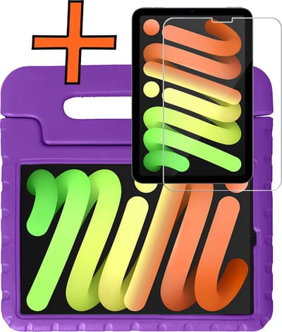Hoesje - Geschikt voor Apple iPad Mini 7 (2024) - 8.3 inch - 7e Generatie - Met Screenprotector - Kinderhoes Shockproof Bumper - Kidsproof Case - Tablet Hoes - Kinder Hoes Cover - Paars