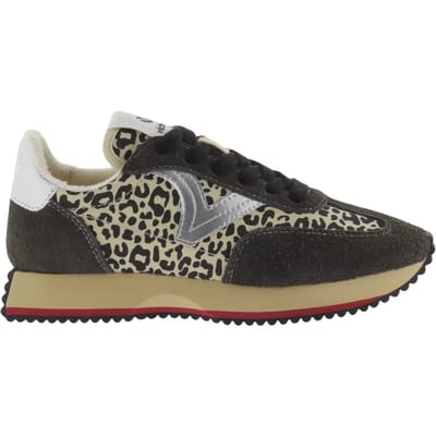 Dierenprint nylon sneakers en gescheurd leer voor dames Victoria Cosmos