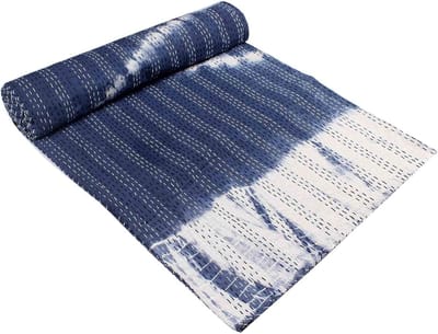 Kantha Katoen Gedrukt Ontwerp Indigo Kleur Gooi Beddengoed Bedsprei Bohemian Gudari Bedcover Interieur Interieur Deken Quilt