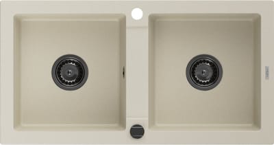Mexen Mario granieten gootsteen 2-kamer 820 x 436 , beige, zwarte sifon - 6504822000-69-B