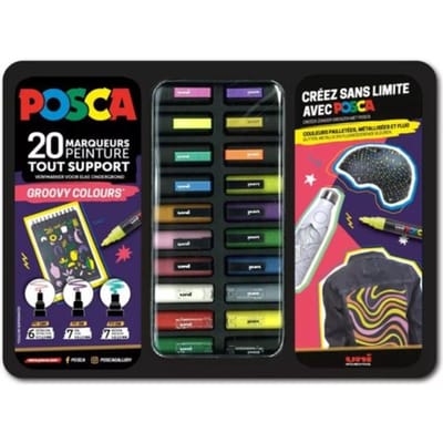 Paintmarker Uni POSCA Groovy Colours assorti metalen koffer à 20 stuks