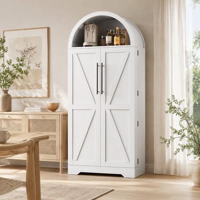 Keukenkasten - Vitrinekast - Gebogen deuren - Moderne Kastdeuren - Open bovenwand - 165×70×40 cm - Moderne retrostijl - Wit