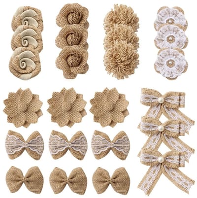 Dailygoods- Jute Bloemen Set - 24 Stuks - Handgemaakte Jute Bloemen - Vintage Jute Bloemen - Natuurlijke Jute Bloemen - Voor Doe-Het-Zelf Ambachten - Decoratie Bloemen