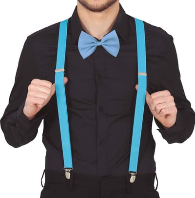 Fiestas Guirca Carnaval verkleed bretels en strikje - blauw - volwassenen - verkleed accessoires