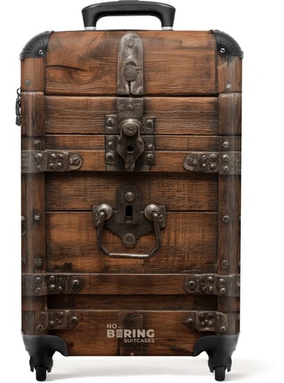 NoBoringSuitcases.com® - Handbagage koffer lichtgewicht - Reiskoffer trolley voor reizen - Vergrendelde houten kist met metalen banden - Cabine rolkoffer met wieltjes - Travel luggage - Hardcase valies klein - Past binnen 55x40x20 en 55x35x25
