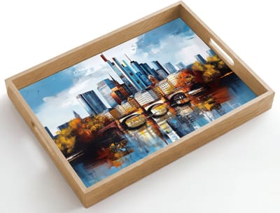 Dienblad hout 50x35 cm - Schootdienblad - Bomen Frankfurt- Stad - Skyline - Brug - Borrelplank rechthoek - Plateau dienbladen