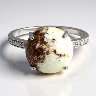 Cavill - Elegante Zilveren Ring met Braziliaanse Magnesiet 5,71 ct en Witte Topazen 0,05 ct - Ronde Cabochon - 925 Sterling Zilver
