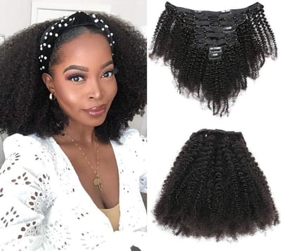Dailygoods- Haarextensie 12 Inch - Afro Kinky Krullend - 8A Menselijk Haar - 8 Stukken - 120 Gram - 18 Clips - Clip-in Haar