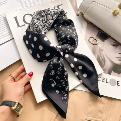 Zijden sjaal-stijl zijden sjaal voor dames - Kleurblokkenprint - Fris en delicaat - Decoratieve shawl over shirts L7444 - Zwart 70*70 CM