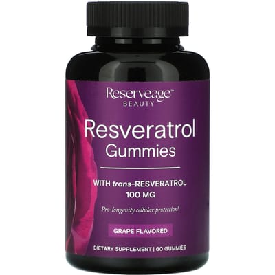 Reserveage Beauty, resveratrol gummies, druivensmaak, 100mg, 60 gummies (50mg per gummy)