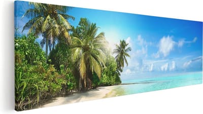 Artaza Canvas Schilderij Zee - 60x20 cm - Wanddecoratie Strand - Muurdecoratie Palmbomen - Kamer Accessoires Woonkamer