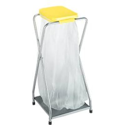 Verrijdbare afvalstandaard voor afvalzak van 70 liter, met geel deksel