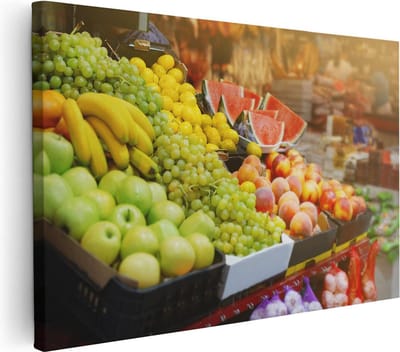 Artaza Canvas Schilderij Fruit - 30x20 cm - Klein - Wanddecoratie Keuken - Schilderijen Op Canvas Fruitmarkt - Muurdecoratie