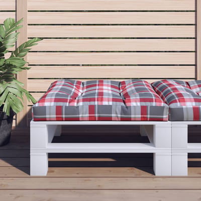 vidaXL - Palletkussen - 70x70x12 - cm - stof - ruitpatroon - rood