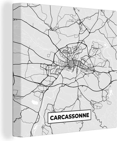 Canvas Schilderij Frankrijk - Carcassonne - Stadskaart - Plattegrond - Kaart - 20x20 cm - Wanddecoratie