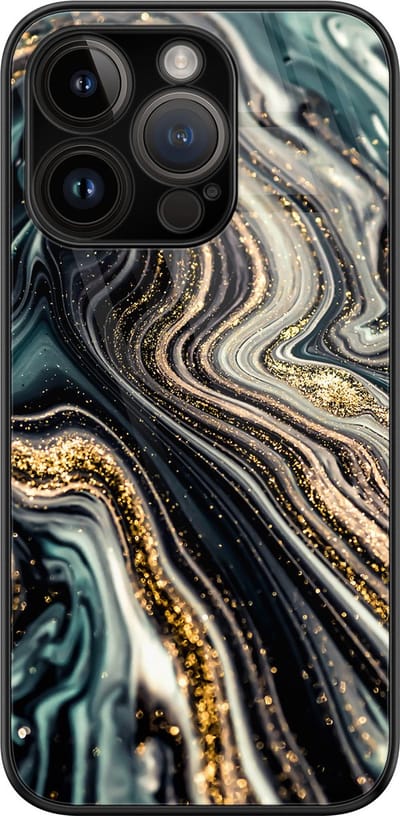 Hoesje geschikt voor iPhone 14 Pro - Marmer swirl - Luxe Glazen Hardcase - Marmer - Multi - Leuke Telefoonhoesjes