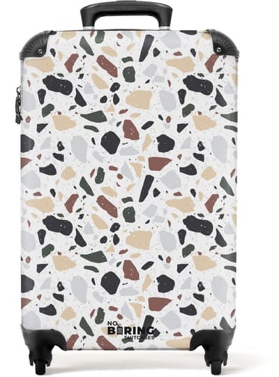 NoBoringSuitcases.com - Koffer - Terrazzo natuurlijk kleurpatroon - Past binnen 55x40x20 cm en 55x35x25 cm - Trolley handbagage - Valiezen met wieltjes volwassenen - Reiskoffer op wielen - Rolkoffer lichtgewicht