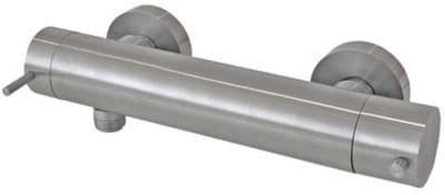 Nemo Spring Acero douchemengkraan thermostatisch wandmontage zonder douchegarnituur roestvrij staal met keramische schijven 38 safety stop ECO button 18lmin Belgaqua