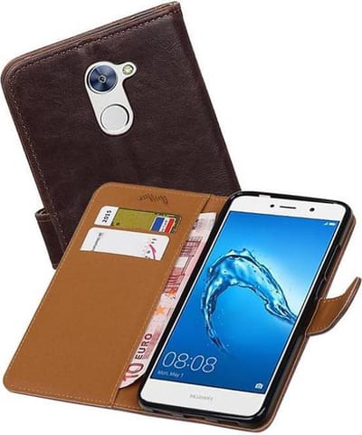 Zakelijke Book Case Telefoonhoesje Geschikt voor de Huawei Y7 / Y7 Prime - Portemonnee Hoesje - Pasjeshouder Wallet Case - Mocca