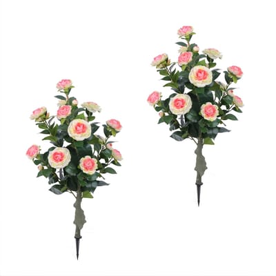 Kunstmatige rozenbloemen (2 stuks) - Voor huis, tuin, patio, buiten - Faux bloembomen/struiken met grondspike, decoratief - 90 cm