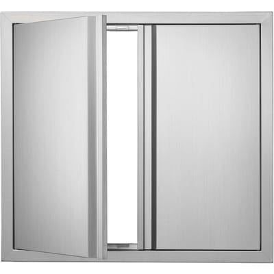 Porte d'accès pour barbecue, Double porte de cuisine extérieure 660x610 mm, Porte en acier inoxydable à montage affleurant, Porte verticale murale avec poignées encastrées, pour îlot de barbecue,