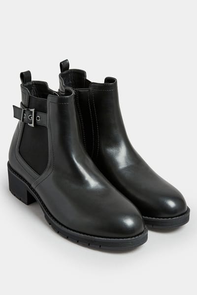 Yours Enkellaarzen Van Imitatieleer Met Gespdetail In Een (Extra) Brede Pasvorm In Zwart Size 38EEE