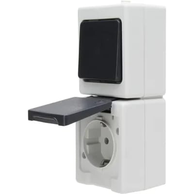 Baseline Combinatie Wisselschakelaar - Wandcontactdoos - Grijs - Opbouw - Spatwaterdicht