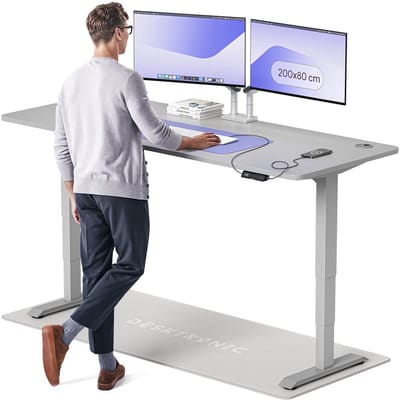 Desktronic HomePro Zit-sta Bureau Elektrisch In Hoogte Verstelbaar, 200x80cm Grijs/Grijs, Stille Dubbele Motor, Hoogte 62-126cm