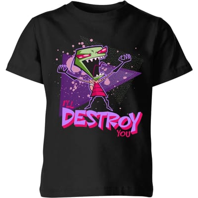 Invader Zim I'll Destroy You Kids' T-Shirt - Zwart - 98/104 (3-4 jaar)