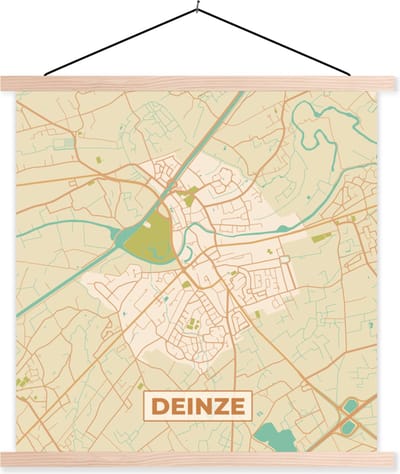 Posterhanger incl. Poster 40x40 cm - Schoolplaat - Stadskaart - Deinze - Plattegrond - België - Kaart - Textielposter - Blanke latten - Stadskaart