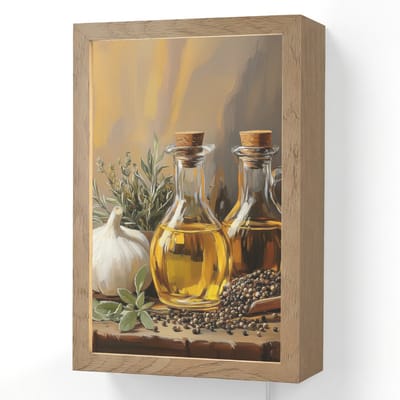 Wandlamp 20x30 cm - Oplaadbaar - Stilleven - Olijfolie - Knoflook - Kruiden - Wandlampen binnen woonkamer - Slaapkamer lamp met kabel - Decoratieve nachtlamp - Vloerlamp snoer