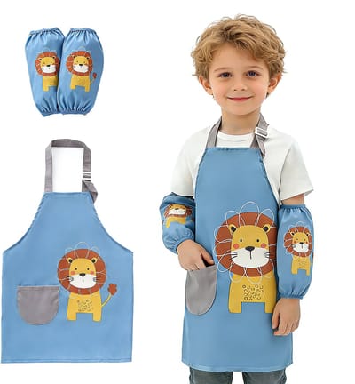 Verstelbare waterdichte kinderschort en mouwset - Keukenschort voor kinderen met zakken - Geschikt voor jongens en meisjes voor koken, bakken, schilderen, tuinieren en andere activiteiten op school (<=110 cm)