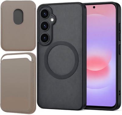 Hoesje + Pasjeshouder geschikt voor Samsung Galaxy A57 - Portemonnee geschikt voor MagSafe - Magnetisch - Pasjes Houder - Creditcardhouder - Taupe