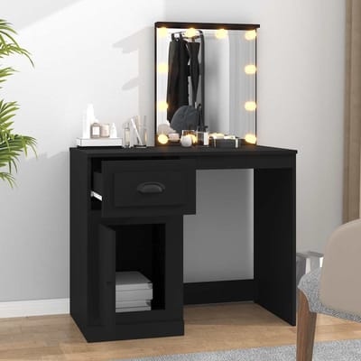 vidaXL - Kaptafel - met - LED - 90x50x132,5 - cm - bewerkt - hout - zwart