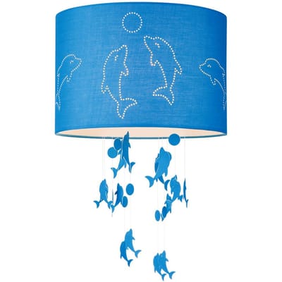 Home Sweet Home Lampenkap Kids Dolphins cilinder - van stof - blauw - Moderne stoffen Lampenkap - 30/30/20cm - E27 lamphouder - voor hanglamp -